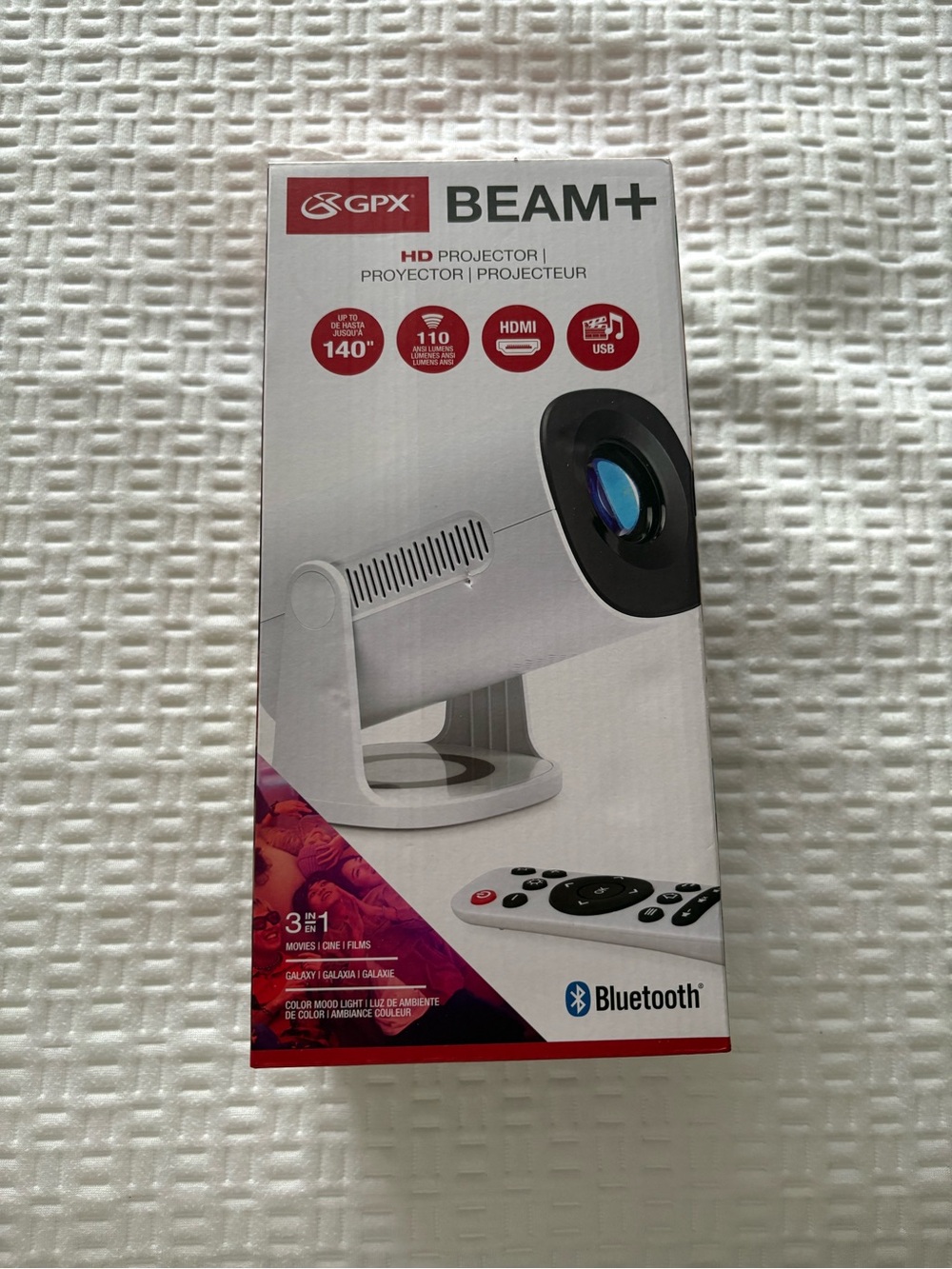 GPX BEAM+ White HD Bluetooth Projector